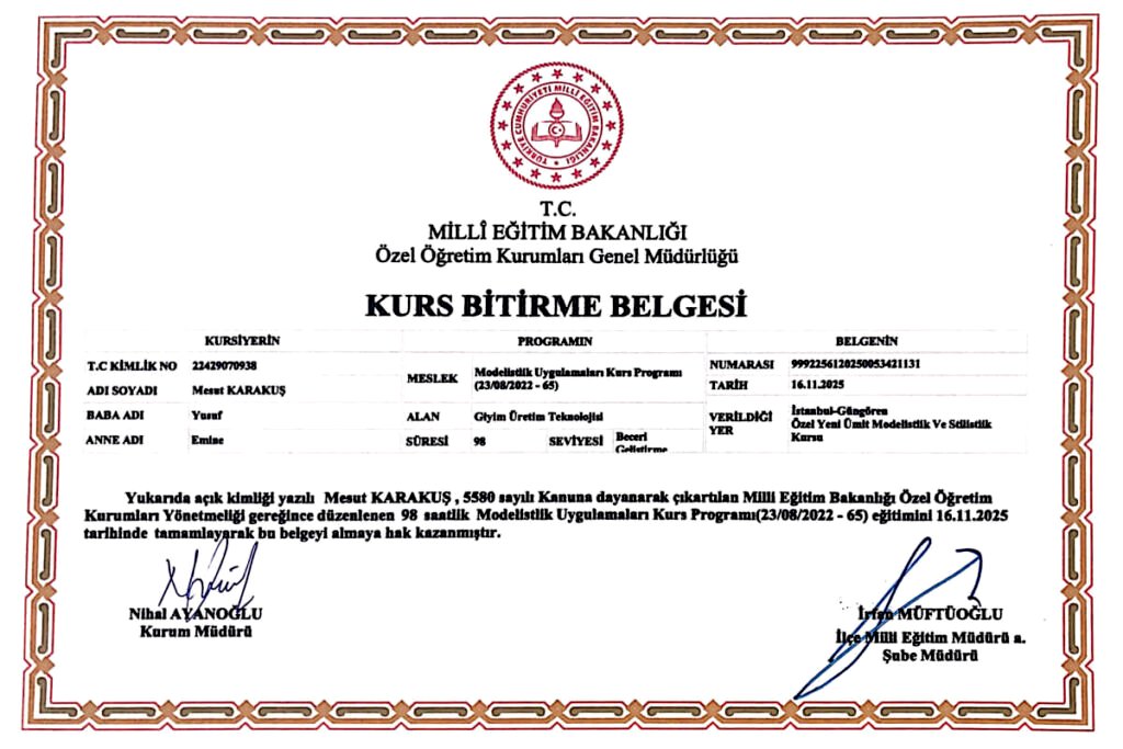 MODELİSTLİK SERTİFİKA ÖRNEĞİ